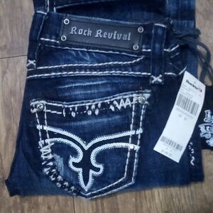 Rock Revival NWT Women's 26 Skinny Charlotte Bejeweled Shimmer Distressed